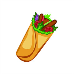 Vector hand drawn roll in thin crust. Fast food and unhealthy food isolated on white background. Delicious food icon for restaurant menu