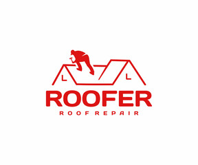 Roof repair and maintenance logo design. Roofing work vector design. Roof construction and covering logotype