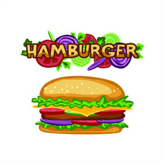 Vector hand drawn hamburger. Fast food and unhealthy food isolated on white background. Cheeseburger icon for restaurant menu