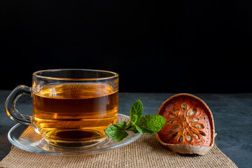 Hot Bael Juice and Baked Bael Fruit, Healthy Drink Concept