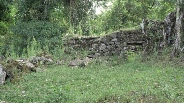Huari culture, ruins of archeological site in middle of jungle, peruvian culture, pre inca culture.