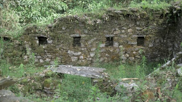 Vilcabamba historical huari ruins in middle of jungle in the peruvian amazon jungle.