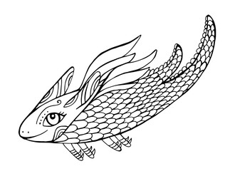 Mythical funny Dragon fantasy coloring page for kids and adults.