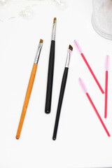 Brow master instruments. Brushes for brows coloring, lamination and waxing. Professional care for face and beauty procedures. 