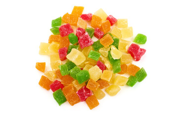 Dried fruits apricot and papaya, close-up, isolated on white background, High resolution image