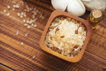 Spa setting with natural olive oil and sea salt.