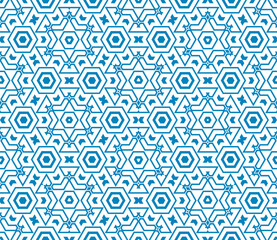 Abstract fantasy thin line hexagon, triangle geometric seamless pattern. Creative mosaic, tile background. 