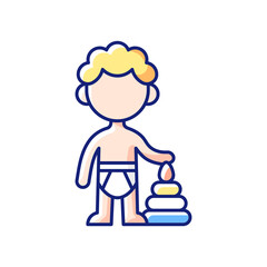 Male toddler RGB color icon. 1-2 years old. Child development. Preschooler. Early childhood. Learning through play. Gaining muscle control, balance and coordination. Isolated vector illustration
