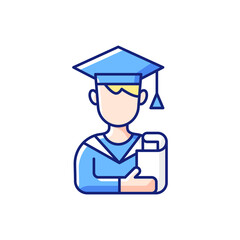 Male student RGB color icon. Early adulthood. Establishing identity. Life stage between adolescence and adulthood. Finding intimacy. Becoming stable emotionally. Isolated vector illustration