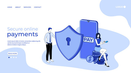 Secure online payments.The concept of secure online banking.Wireless online payment via smartphone.The application for the secure transfer of funds.3D image.Isometric vector illustration.