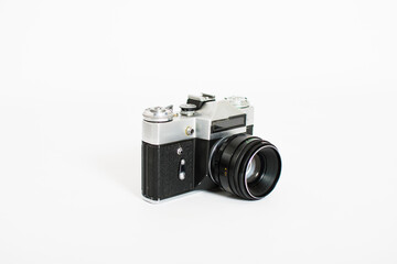Fototapeta premium Old film camera isolated on white background with copy space.