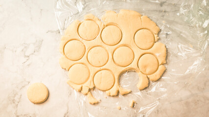dough cut into circles, for cookies or tapas of typical alfajores in Argentina