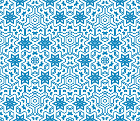 Abstract fantasy thin line hexagon, triangle geometric seamless pattern. Creative mosaic, tile background. 