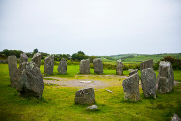 Naklejka premium Spring landscape in Drombeg megaliths in Ireland