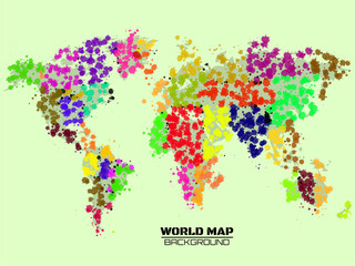 Abstract world map in the form of blots, colorful ink splashes, grunge splatters. Vector illustration