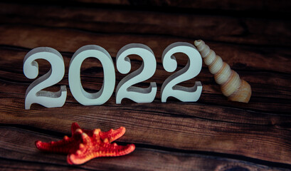 wood, text, number, sign, text, symbol, year, seashells, starfish, letter, new, love, white, 2022