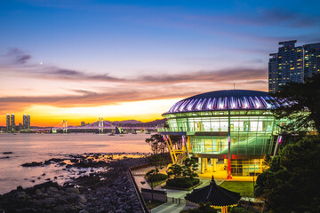 Night view of Dongbaekseom Island in Busan, Korea