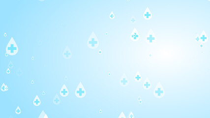 Medical health cross white on blue sanitizer drop pattern background. Abstract healthcare clean and Hygiene concept.