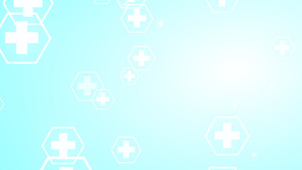 Hexagon cross geometric white pattern medical bright on blue background.