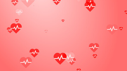 Naklejka na ściany i meble Medical heart beat pulse flat white on red hearts pattern background. Abstract healthcare for World Blood Donor Day.