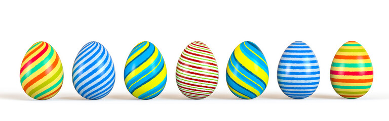 Easter eggs set, collection isolated on white background. 3D rendering illustration.