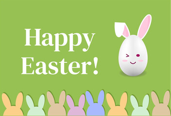 Happy Easter banner with Easter rabbit, vector flat illustration