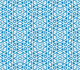 Abstract fantasy thin line hexagon, triangle geometric seamless pattern. Creative mosaic, tile background. 