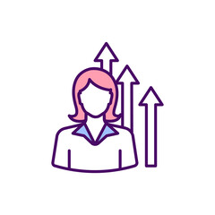 Woman ambition RGB color icon. Women in business. Aspiring for power. Reaching goal through hard work, dedication and perseverance. Striving for achievement, attainment. Isolated vector illustration