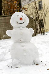Obraz premium Snowman with a carrot instead of a nose