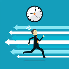Business people rush to work against time