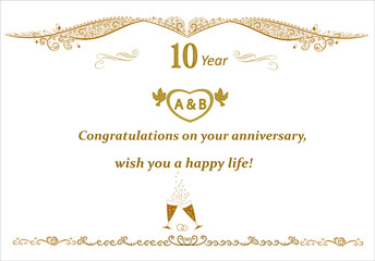 10th wedding anniversary invitation. Beautiful editable graphic illustration 