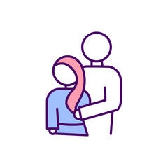 Female harassment RGB color icon. Gender-based abuse. Child marriage. Sex discrimination. Attacking and crimes on women. Wife abuse. Intimate partner violence. Isolated vector illustration