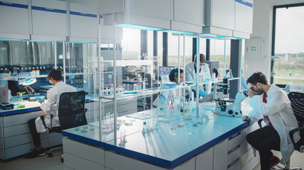 Modern Medicine Laboratory: Diverse Team of Multi-Ethnic Young Scientists Analysing Test Samples....