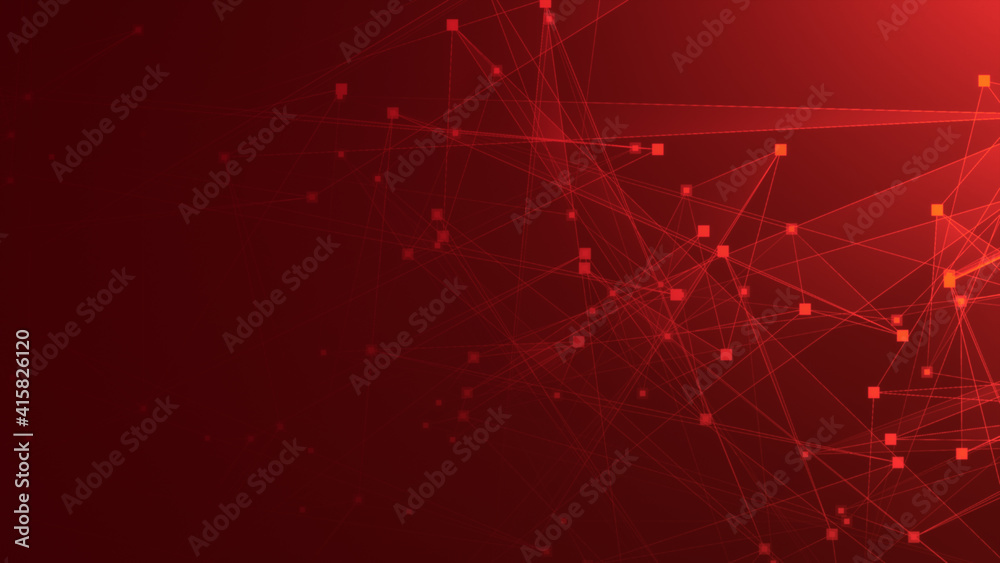 Fototapete Abstract red polygon tech network with connect technology background. Abstract dots and lines texture background. 3d rendering.