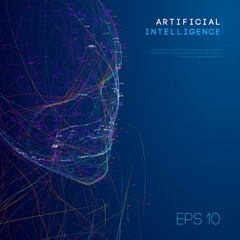 Artificial intelligence abstract technology communication design. Woman head bigdata abstract vector background. Future technology innovation concept.
