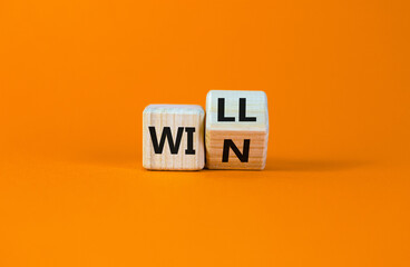 We will win symbol. Turned cubes and changed the word will to win. Beautiful orange background,...