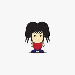 long-haired cute boy graphic vector design