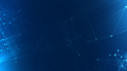 Abstract blue polygon tech network with connect technology background. Abstract dots and lines texture background. 3d rendering.