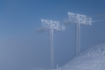 Ice covered closed ski lifts in France during pandemic