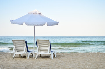 Empty beach during the outbreak of the coronavirus. The concept of the spread of coronavirus and the crisis of the tourism industry.