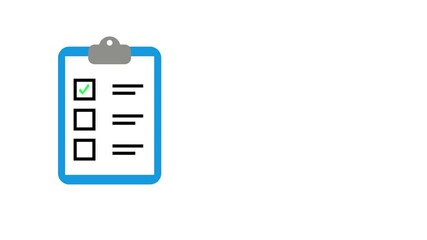 clipboard with green check mark sign tick on check box on checklist paper on white  screen background. approved report and task reminder animation concept