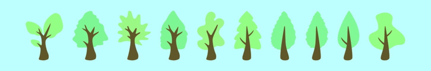 set of trees cartoon icon design template with various models. vector illustration isolated on blue background