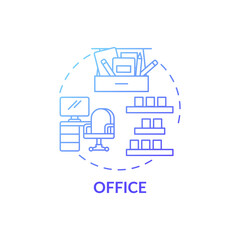 Decluttering in office blue gradient concept icon. Tidying agency idea thin line illustration. Regular cleaning-out. Keeping premises clean and tidy. Vector isolated outline RGB color drawing
