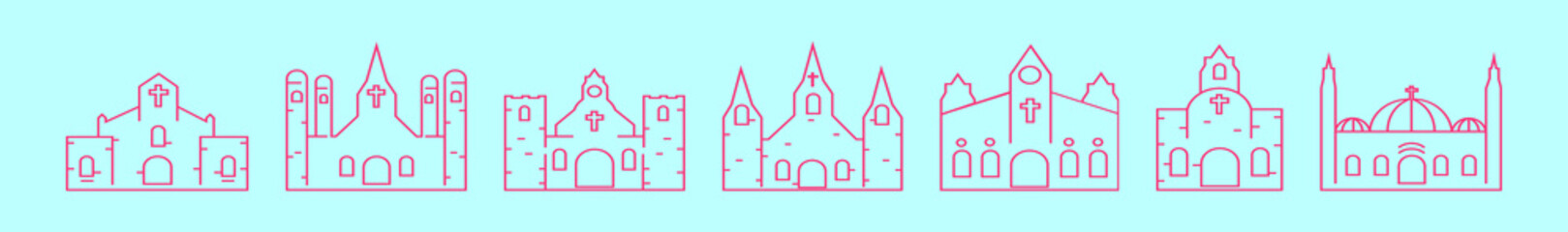 set of church cartoon icon design template with various models. vector illustration isolated on blue background