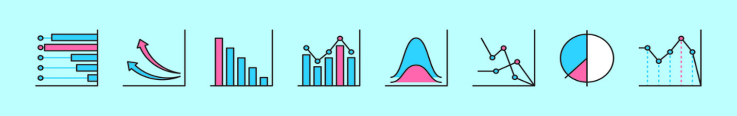set of bell curve cartoon icon design template with various models. vector illustration isolated on blue background