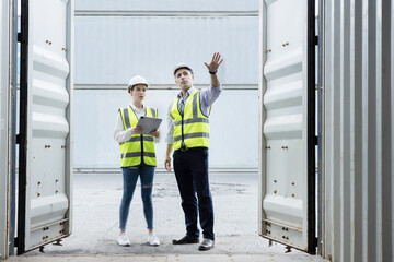 Caucasian Worker Open the Cargo Container Door th Check for Goods
