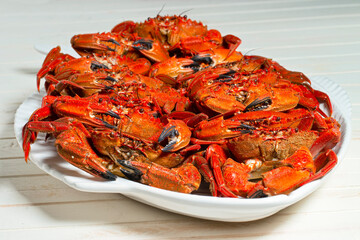  velvet crab  necora cooked , sellfish seafood background