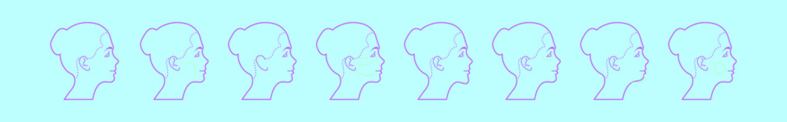 set of face surgery cartoon icon design template with various models. vector illustration isolated on blue background