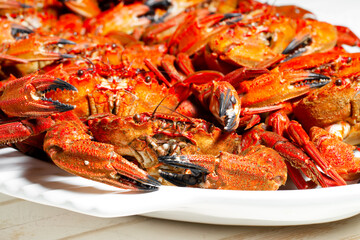  velvet crab  necora cooked , sellfish seafood background