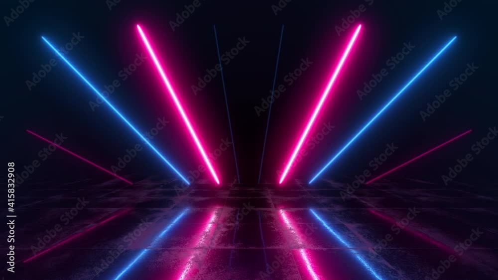 Poster bright neon lights animation. colorful abstract background for sci-fi theme. empty space 3d render w